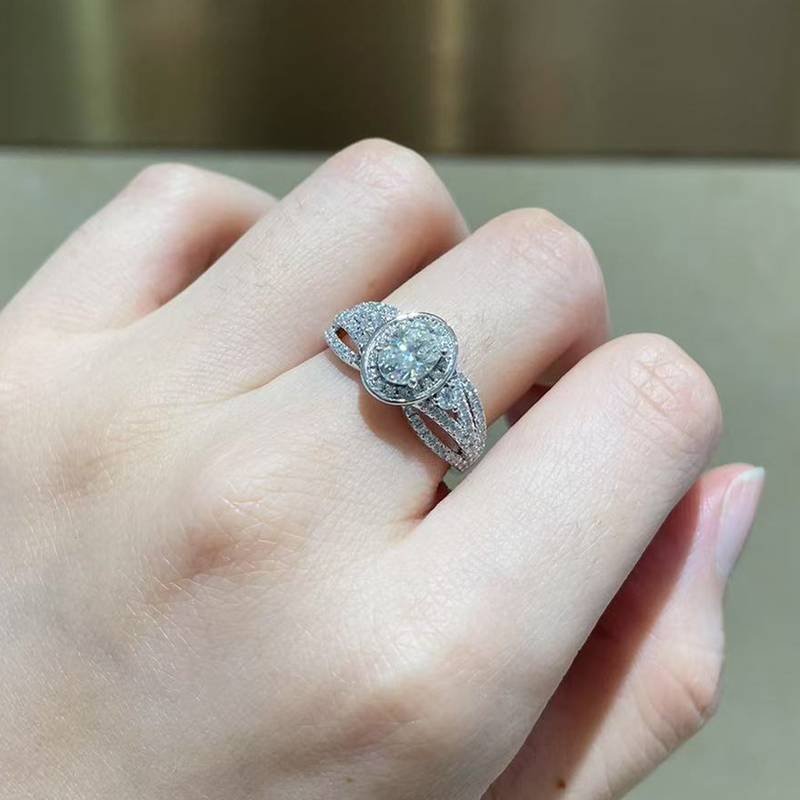 Affordable Luxury蛋形Women's RingS925银镀白金定制选款主石Moissanite1.0ct/副石高碳钻
